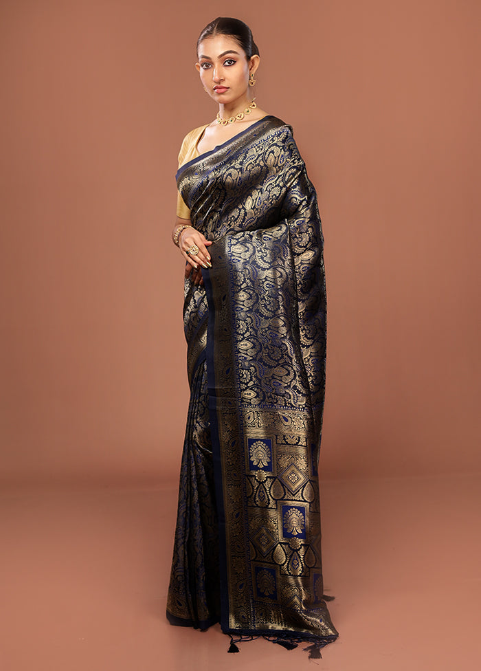 Blue Dupion Silk Saree With Blouse Piece