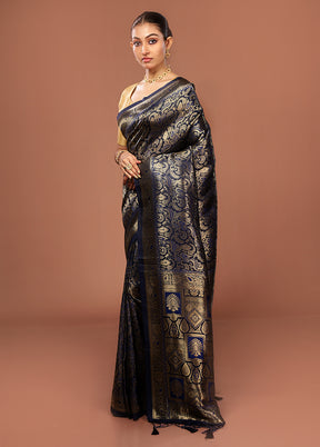 Blue Dupion Silk Saree With Blouse Piece