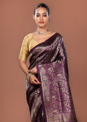 Purple Dupion Silk Saree With Blouse Piece