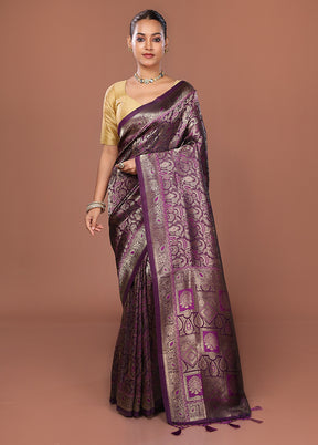 Purple Dupion Silk Saree With Blouse Piece