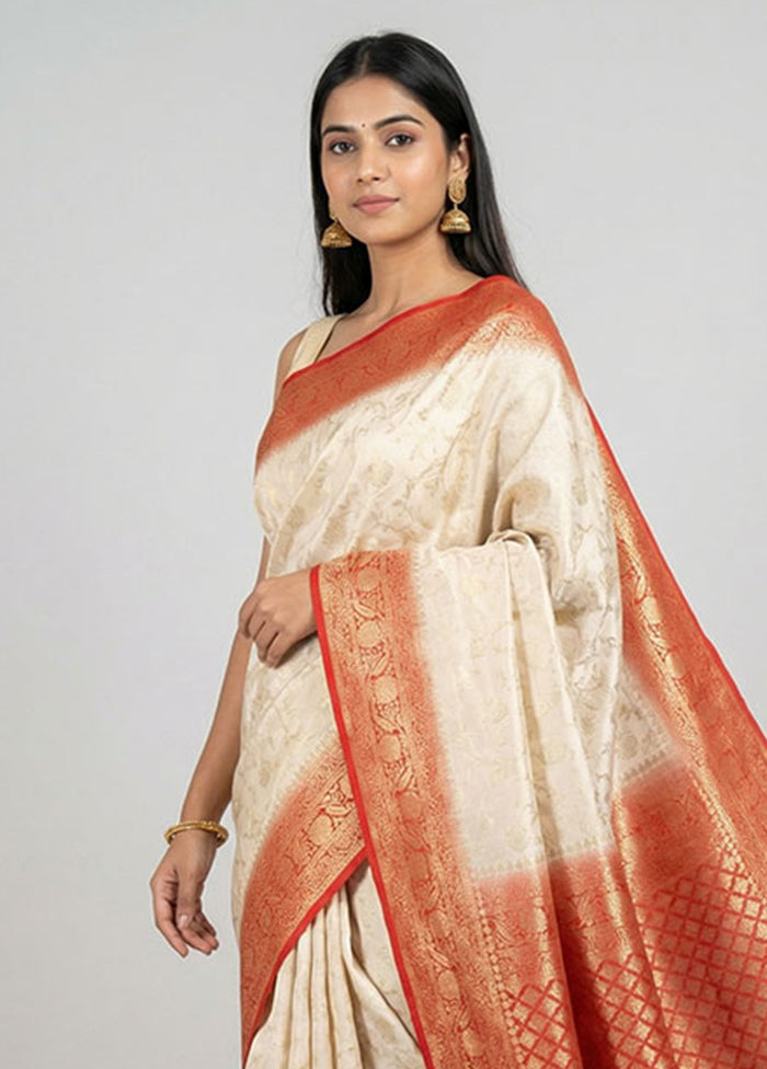 Cream Georgette Saree With Blouse Piece