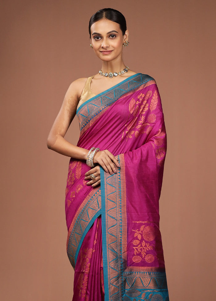 Purple Dupion Silk Saree With Blouse Piece