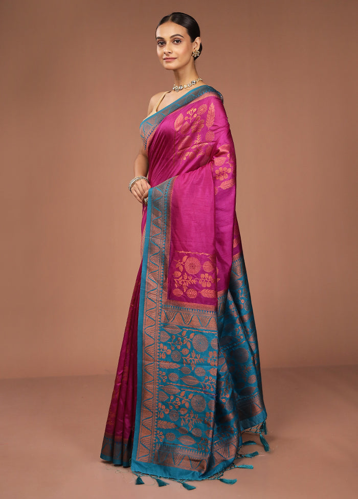 Purple Dupion Silk Saree With Blouse Piece