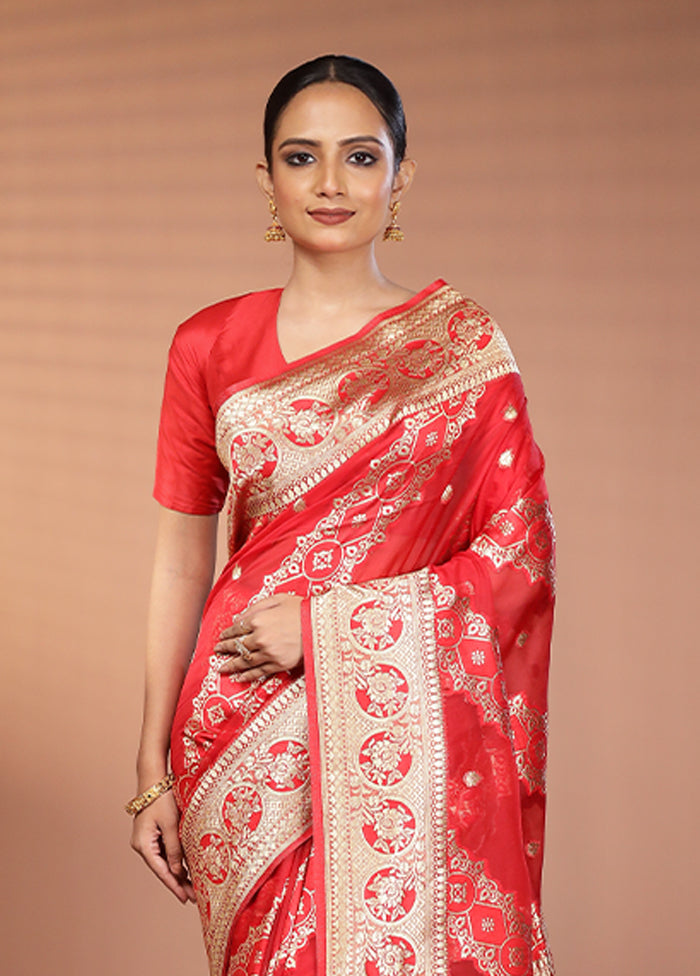 Red Organza Saree With Blouse Piece