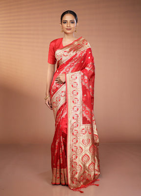 Red Organza Saree With Blouse Piece