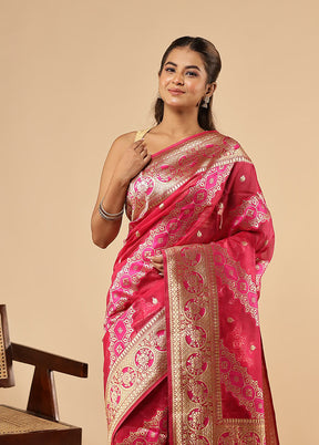 Pink Organza Saree With Blouse Piece