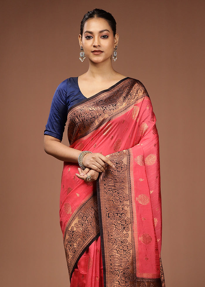 Pink Dupion Silk Saree With Blouse Piece