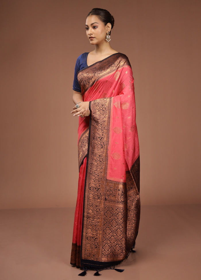 Pink Dupion Silk Saree With Blouse Piece