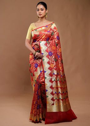 Red Organza Saree With Blouse Piece