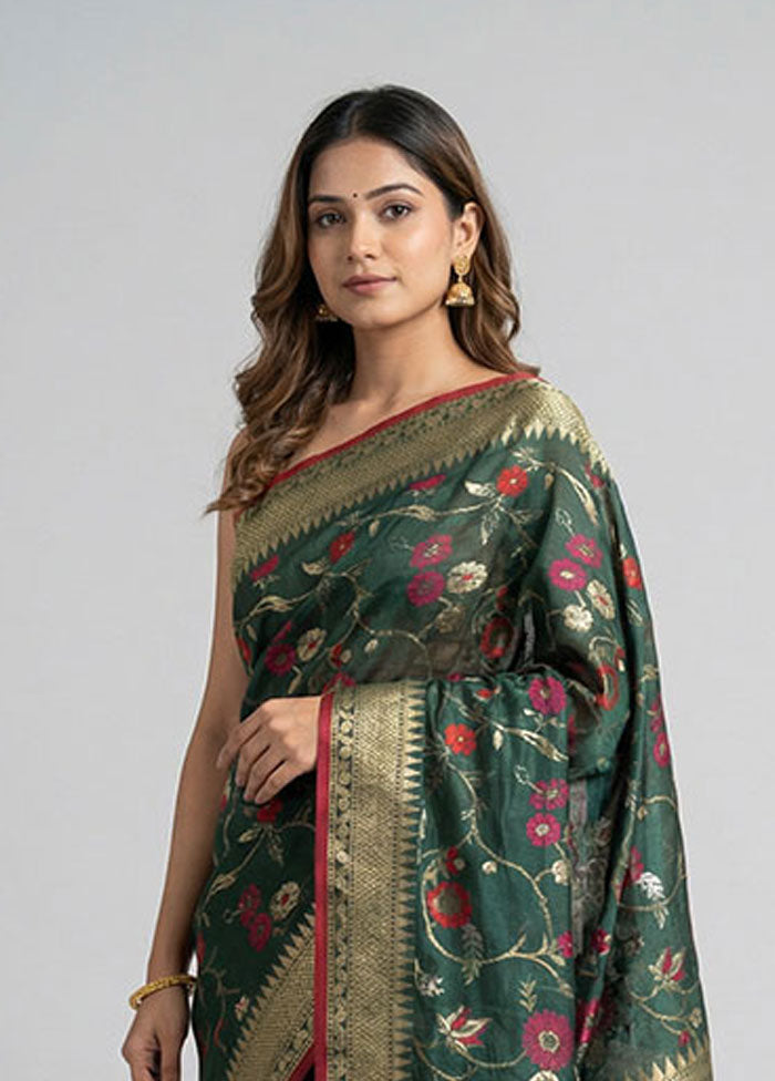 Green Tissue Silk Saree With Blouse Piece