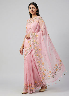 Pink Organza Saree With Blouse Piece