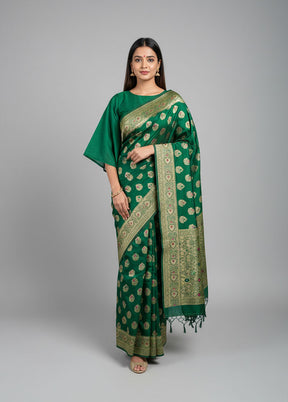 Green Dupion Silk Saree With Blouse Piece
