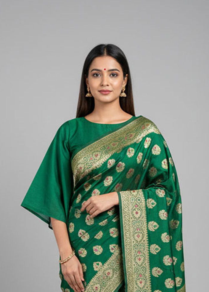 Green Dupion Silk Saree With Blouse Piece