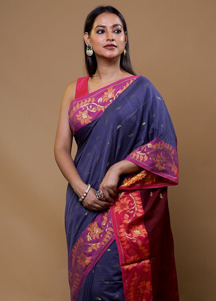 Blue Cotton Saree With Blouse Piece