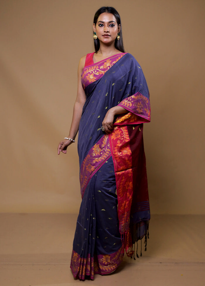 Blue Cotton Saree With Blouse Piece