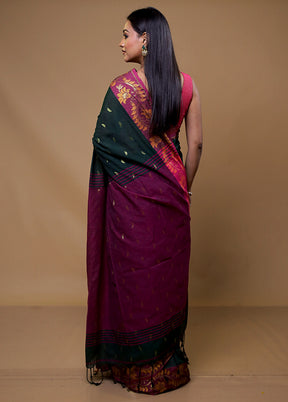 Green Cotton Saree With Blouse Piece