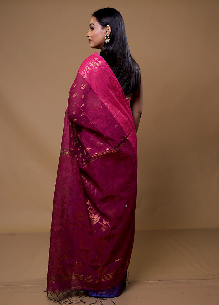Pink Cotton Saree With Blouse Piece