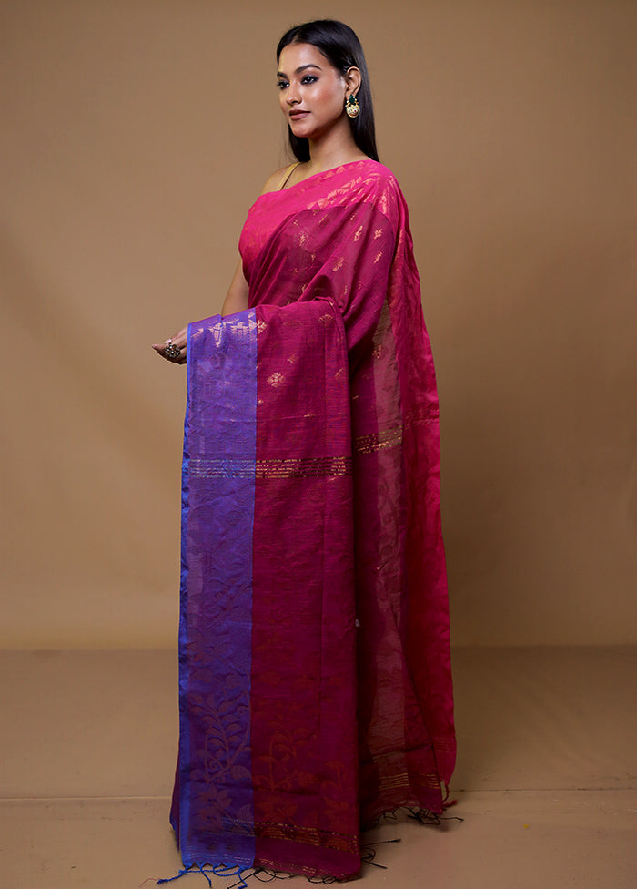 Pink Cotton Saree With Blouse Piece
