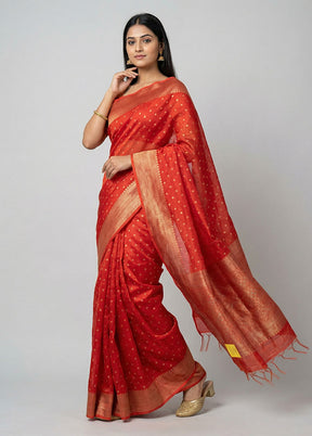 Red Tussar Silk Saree With Blouse Piece