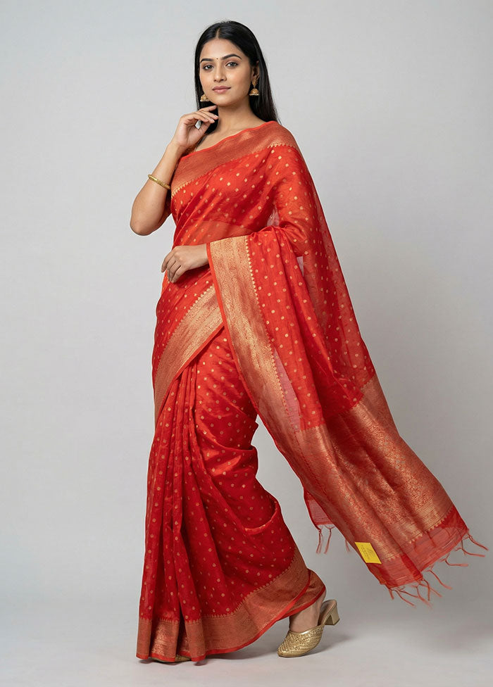 Red Tussar Silk Saree With Blouse Piece