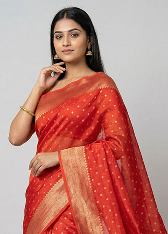 Red Tussar Silk Saree With Blouse Piece
