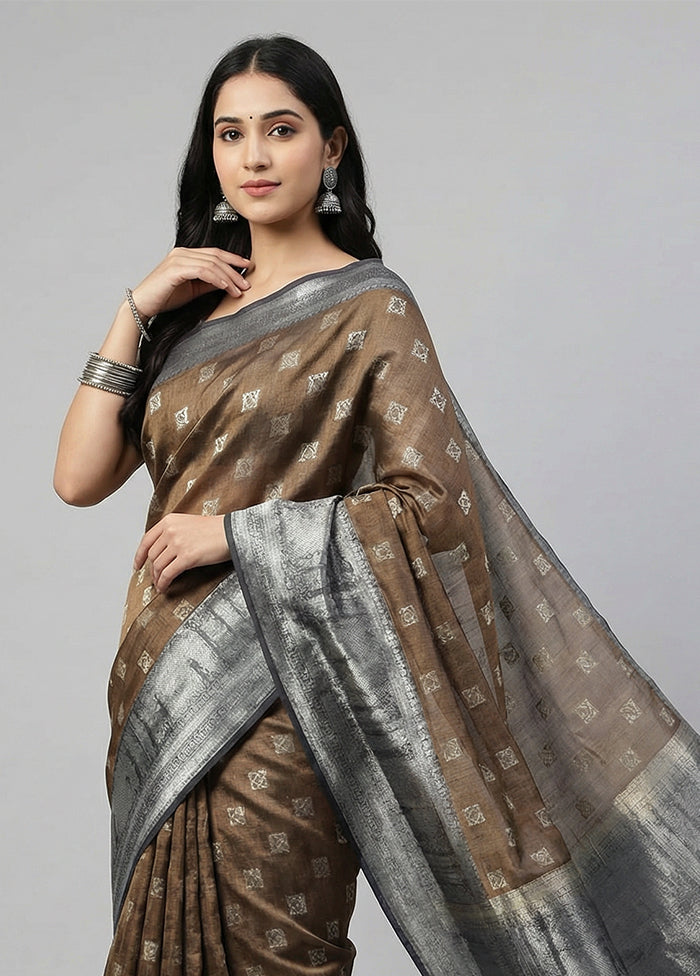 Green Tussar Silk Saree With Blouse Piece