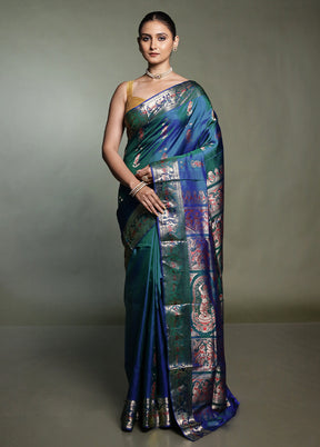 Blue Handloom Baluchari Pure Silk Saree With Blouse Piece