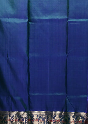 Blue Handloom Baluchari Pure Silk Saree With Blouse Piece