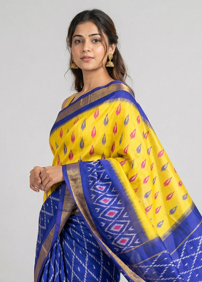 Yellow Handloom Ikkat Pure Silk Saree With Blouse Piece