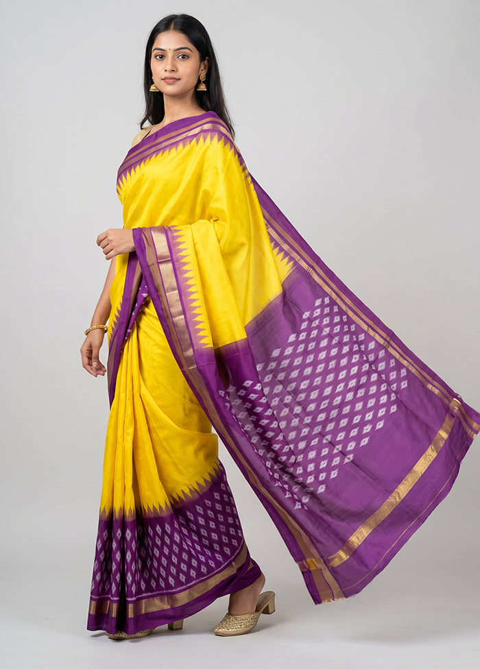 Yellow Handloom Ikkat Pure Silk Saree With Blouse Piece