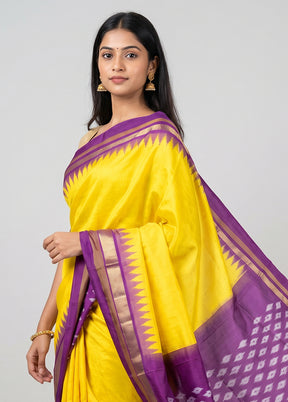 Yellow Handloom Ikkat Pure Silk Saree With Blouse Piece