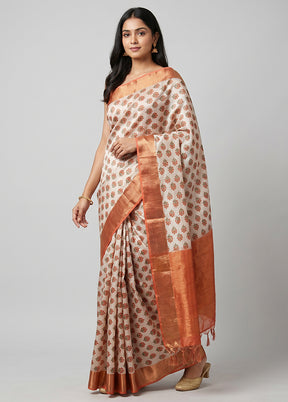 Cream Dupion Silk Saree With Blouse Piece