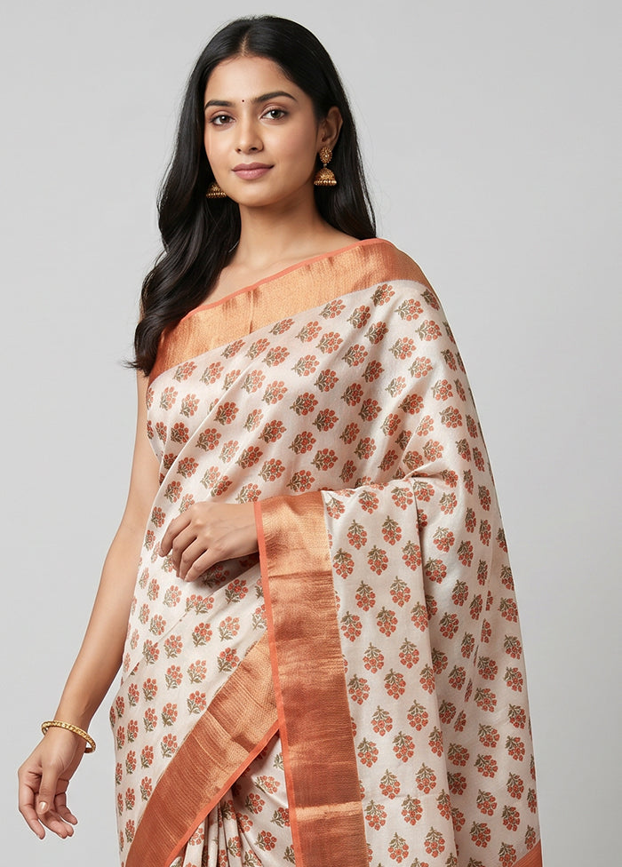 Cream Dupion Silk Saree With Blouse Piece