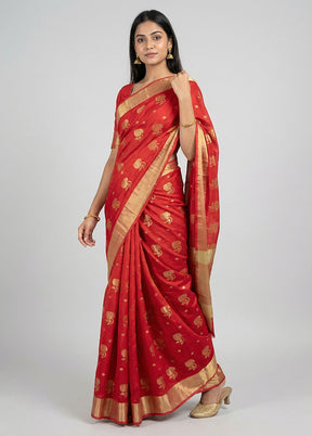 Red Chanderi Silk Saree With Blouse Piece