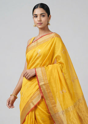 Yellow Handloom Chanderi Pure Silk Saree With Blouse Piece