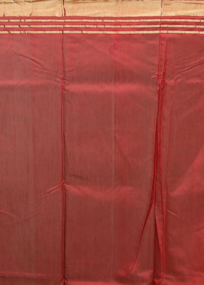 Red Handloom Chanderi Pure Cotton Saree With Blouse Piece