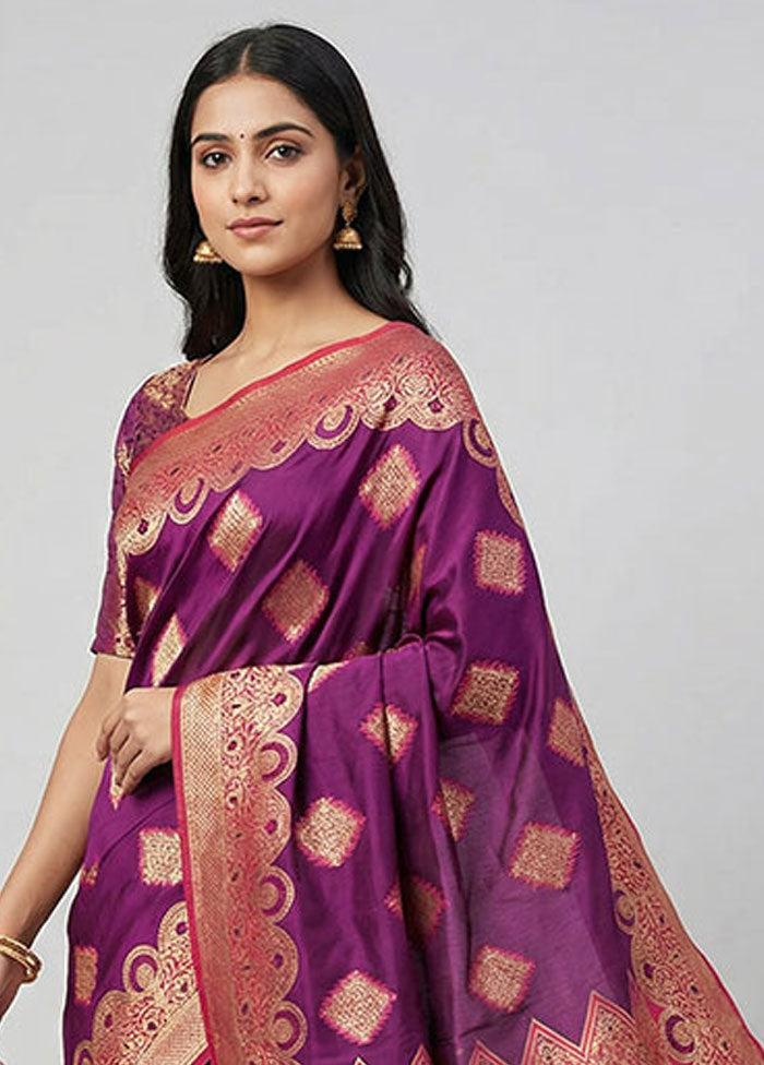 Purple Dupion Silk Saree With Blouse Piece