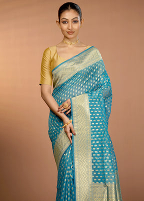Blue Organza Saree With Blouse Piece