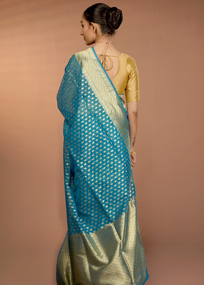 Blue Organza Saree With Blouse Piece