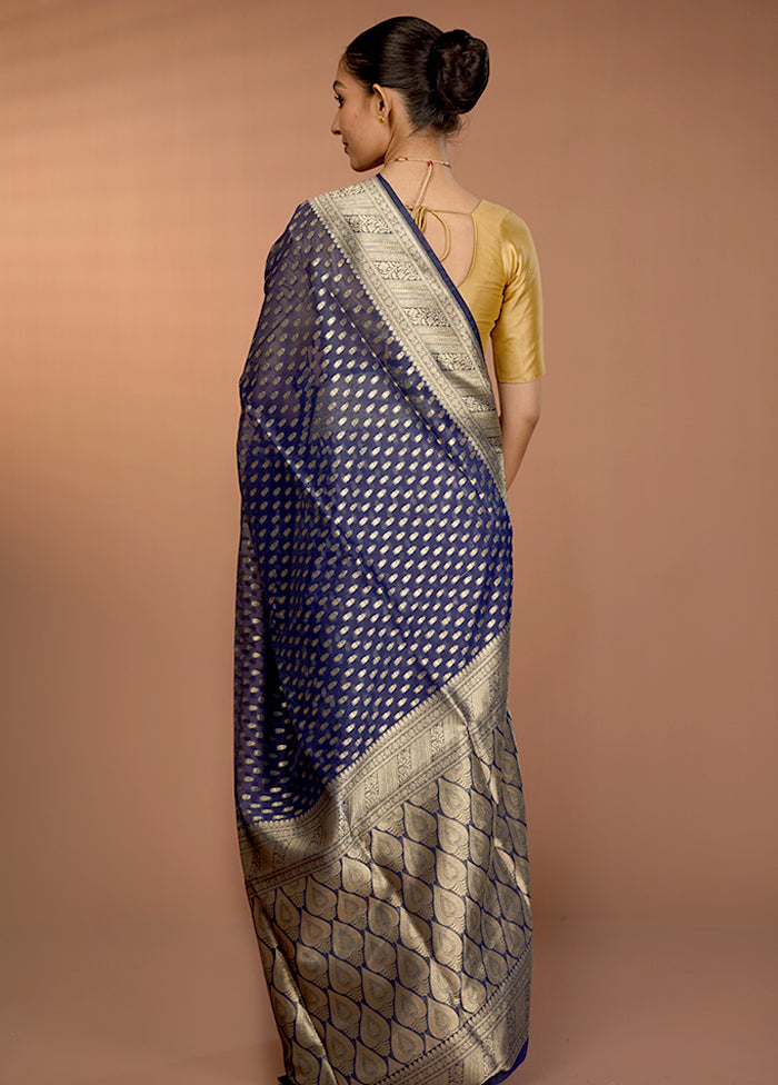 Blue Organza Saree With Blouse Piece