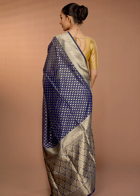 Blue Organza Saree With Blouse Piece