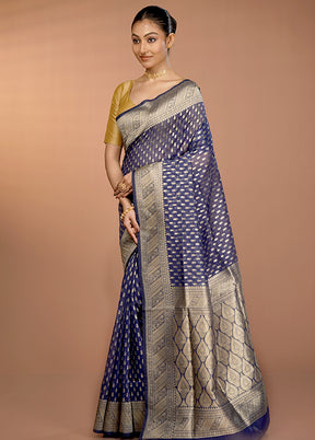 Blue Organza Saree With Blouse Piece