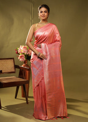 Peach Dupion Silk Saree With Blouse Piece