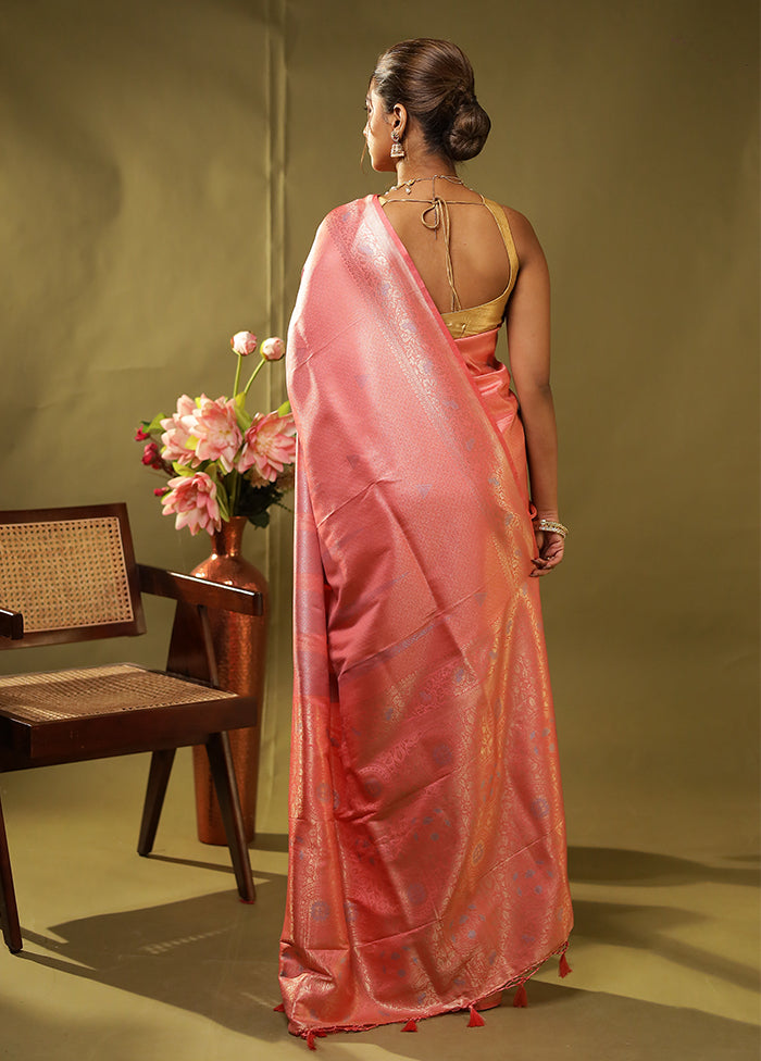 Peach Dupion Silk Saree With Blouse Piece