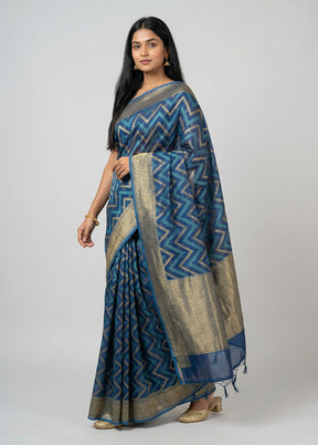 Blue Kora Silk Saree With Blouse Piece