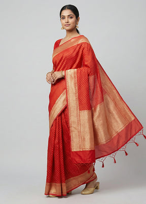 Red Kora Silk Saree With Blouse Piece