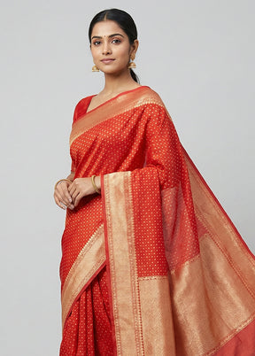 Red Kora Silk Saree With Blouse Piece