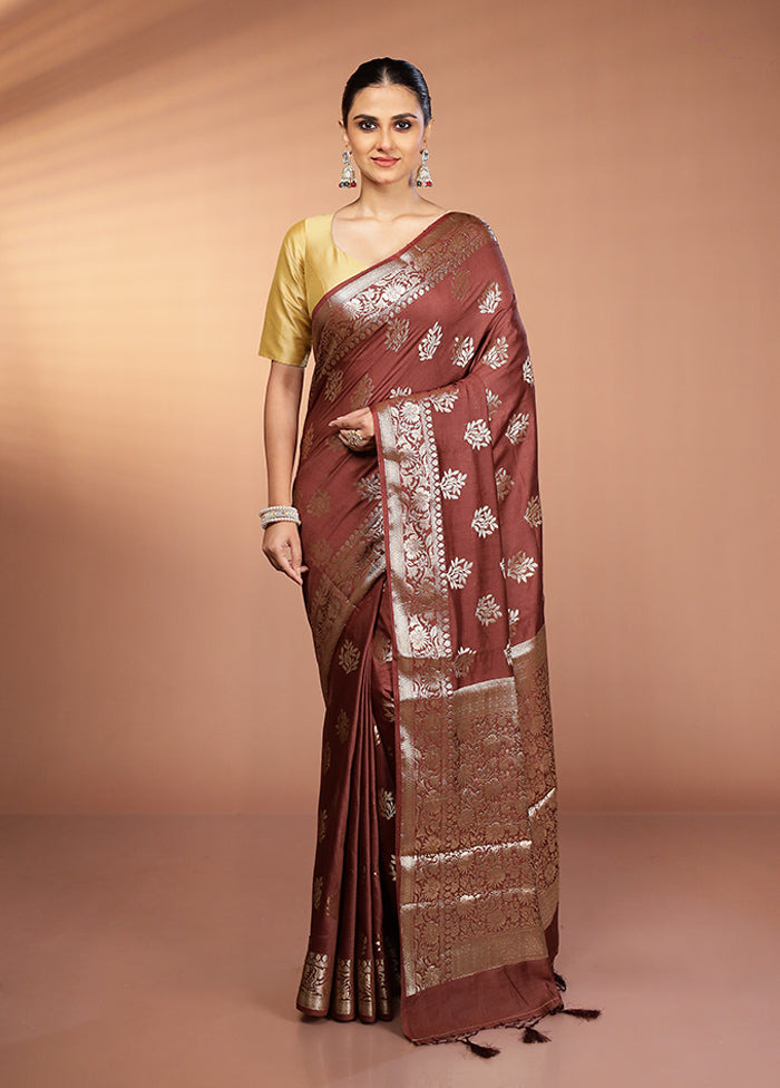 Brown Cotton Saree With Blouse Piece