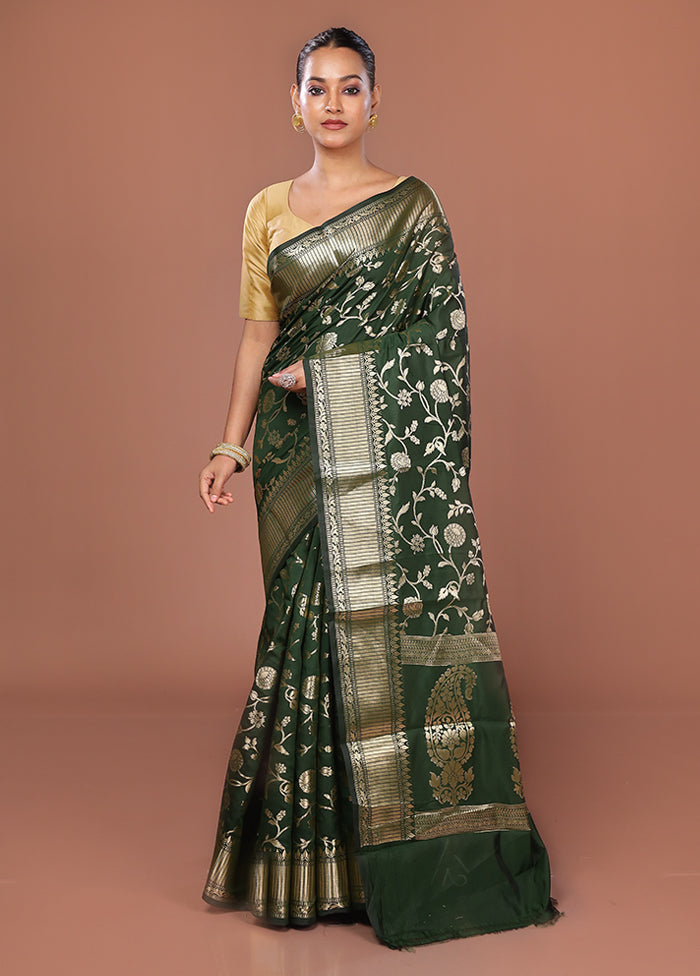 Green Dupion Silk Saree With Blouse Piece