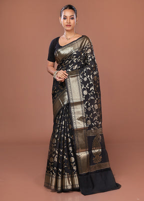 Black Dupion Silk Saree With Blouse Piece